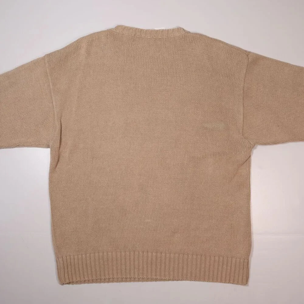 Vintage L.L. Bean Ribbed Crewneck Sweater Beige Cotton Men's Size Large